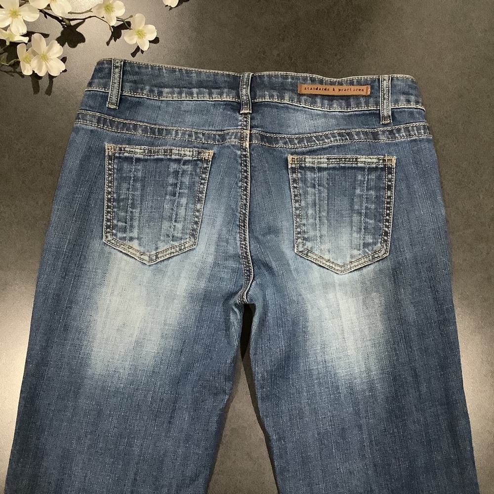 Standards & Practices Ripped Straight Leg Jeans Medium Wash Distressed Crinkle - Picture 8 of 16